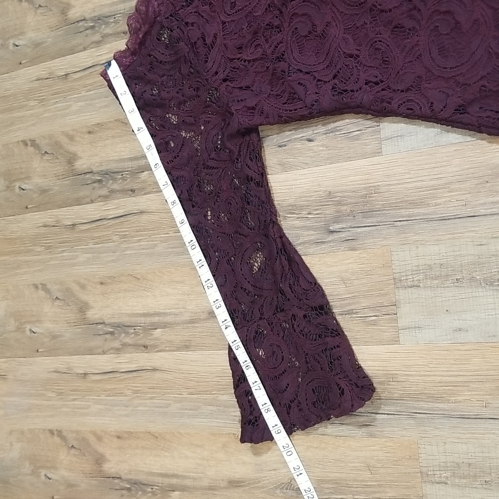 ADRIANNA PAPELL Brown Wide Neckline Off Shoulder Flare Sleeve Lace Shirt Top - Picture 13 of 14